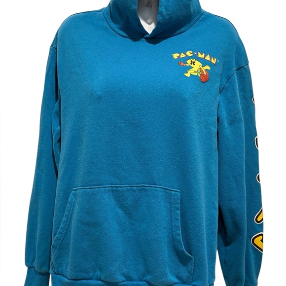 PAC-MAN Vintage Inspired Blue Hoodie Sweatshirt 80s Retro Size Small - Picture 2 of 9